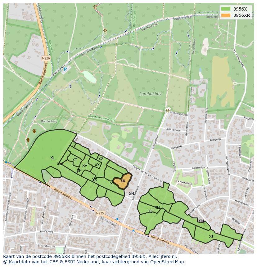 Afbeelding van het postcodegebied 3956 XR op de kaart.