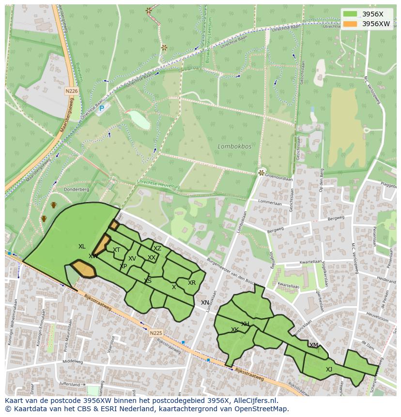 Afbeelding van het postcodegebied 3956 XW op de kaart.