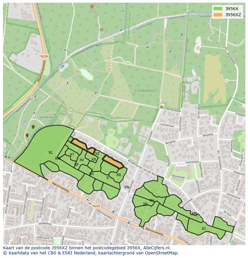 Afbeelding van het postcodegebied 3956 XZ op de kaart.