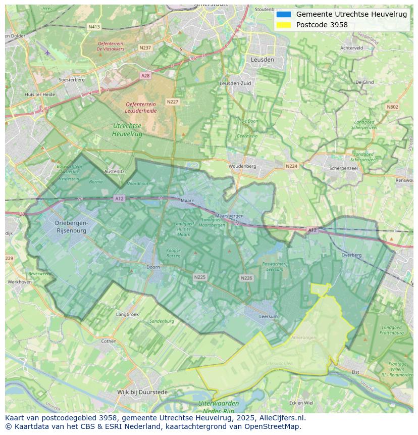 Afbeelding van het postcodegebied 3958 op de kaart.
