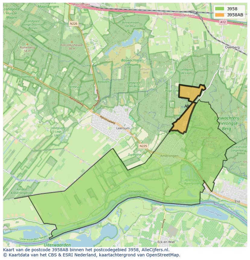 Afbeelding van het postcodegebied 3958 AB op de kaart.