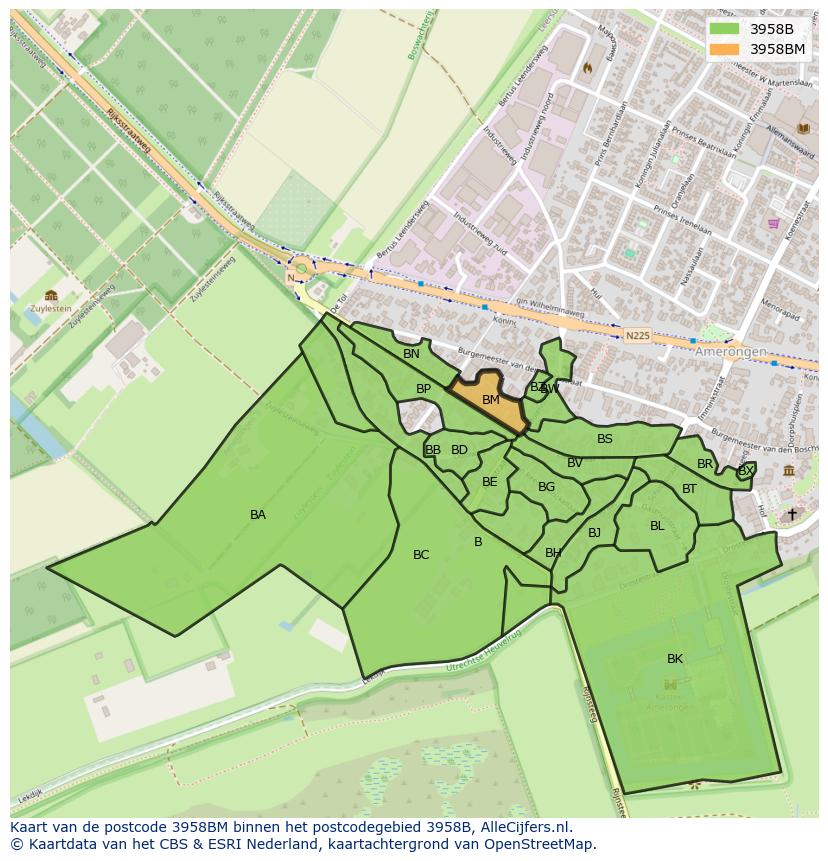Afbeelding van het postcodegebied 3958 BM op de kaart.