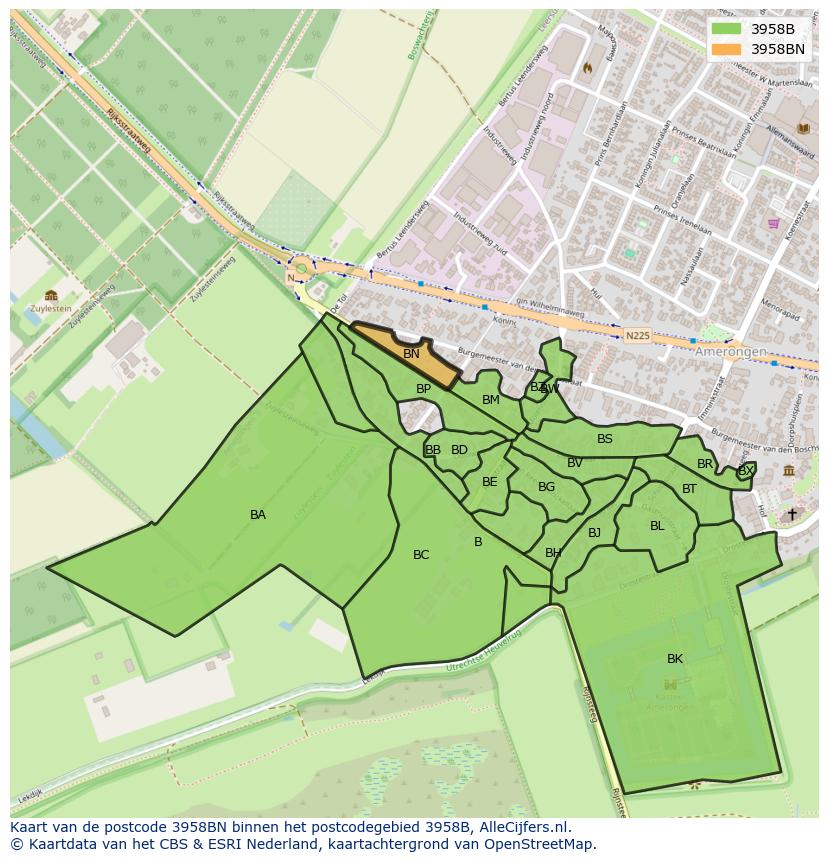Afbeelding van het postcodegebied 3958 BN op de kaart.