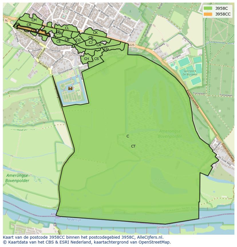 Afbeelding van het postcodegebied 3958 CC op de kaart.