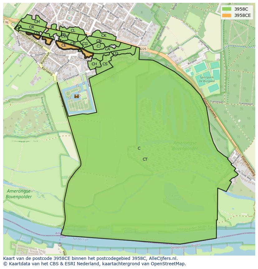Afbeelding van het postcodegebied 3958 CE op de kaart.
