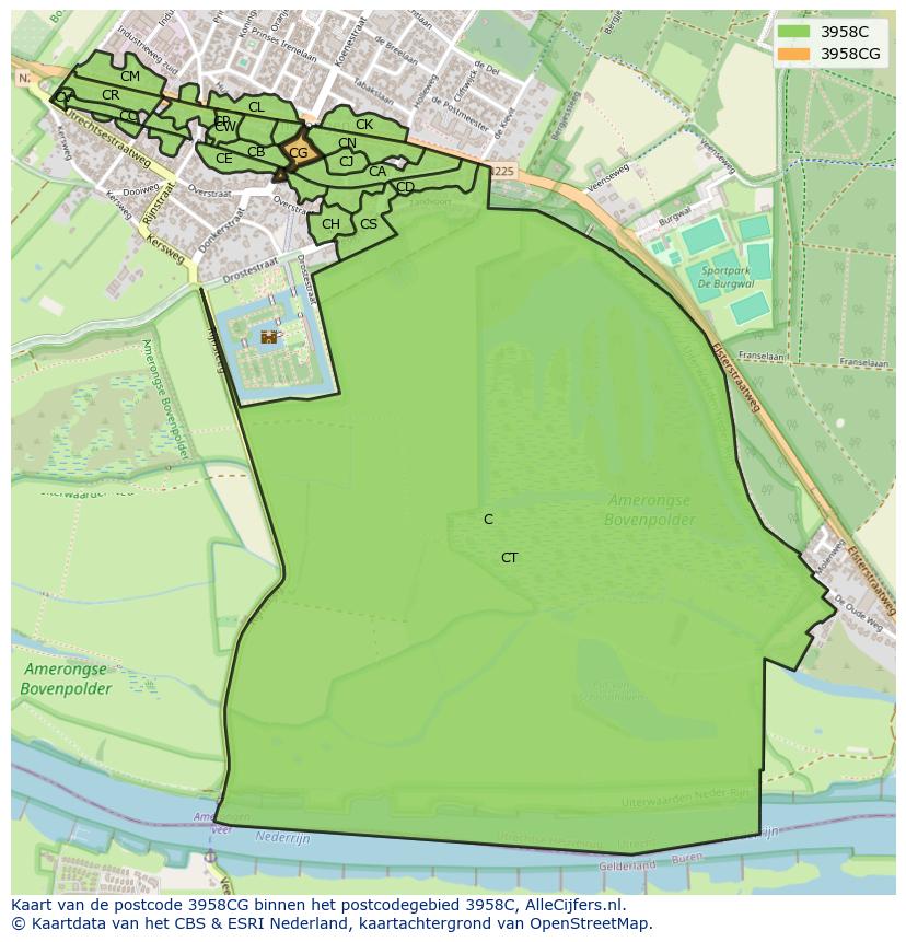 Afbeelding van het postcodegebied 3958 CG op de kaart.