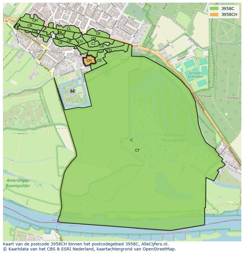 Afbeelding van het postcodegebied 3958 CH op de kaart.