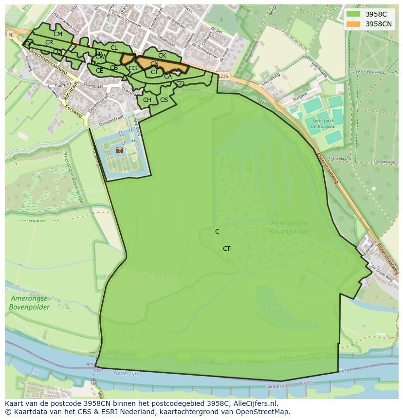Afbeelding van het postcodegebied 3958 CN op de kaart.
