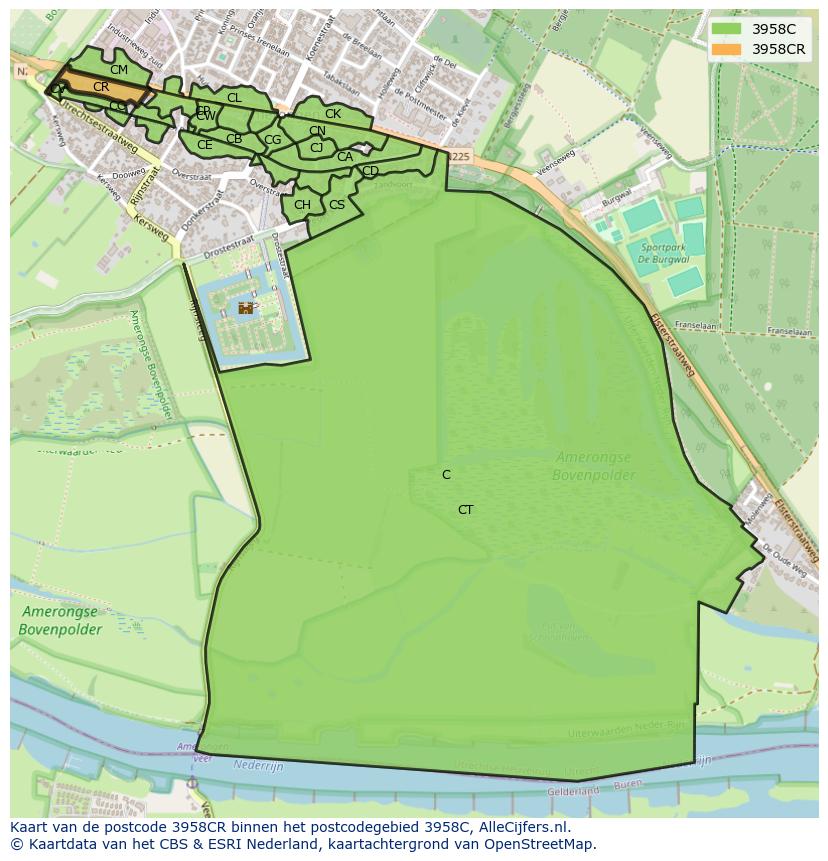 Afbeelding van het postcodegebied 3958 CR op de kaart.