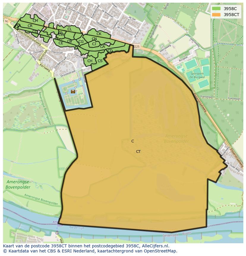 Afbeelding van het postcodegebied 3958 CT op de kaart.