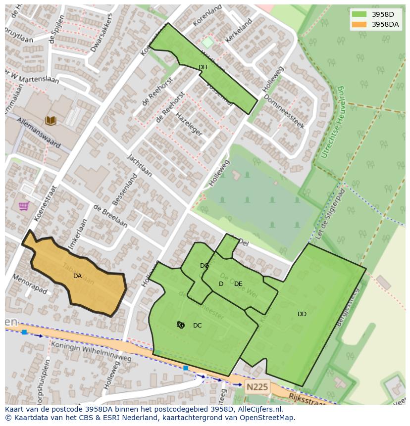 Afbeelding van het postcodegebied 3958 DA op de kaart.