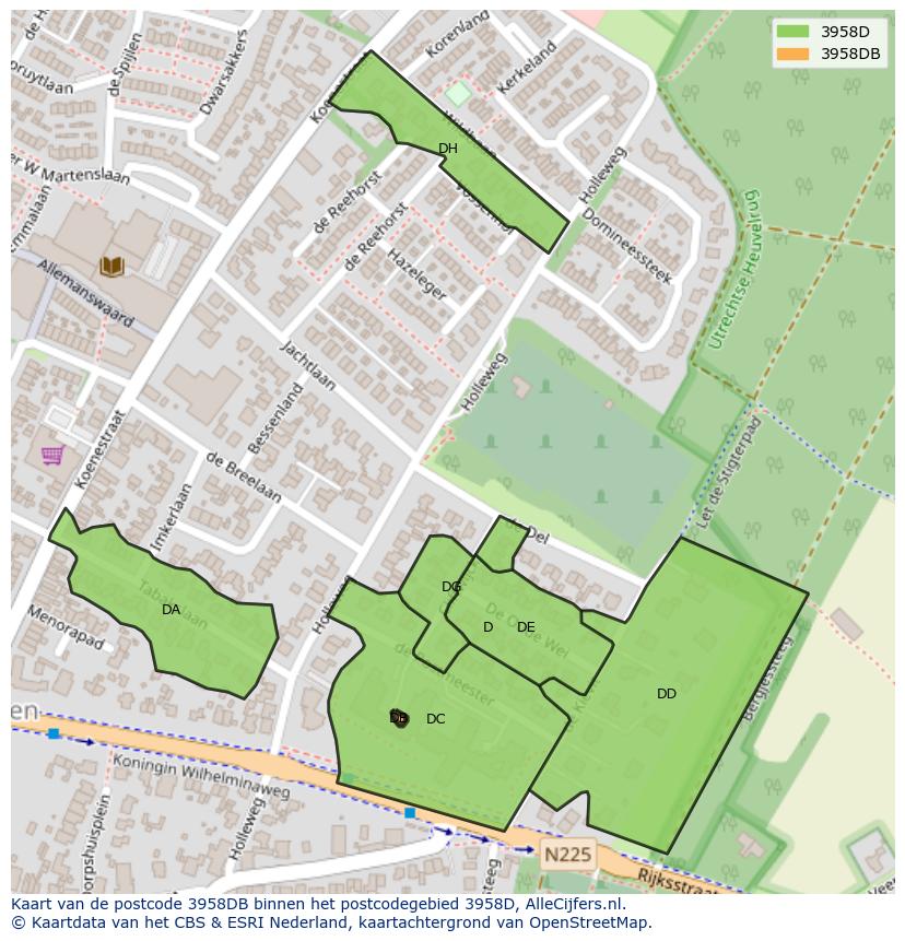 Afbeelding van het postcodegebied 3958 DB op de kaart.