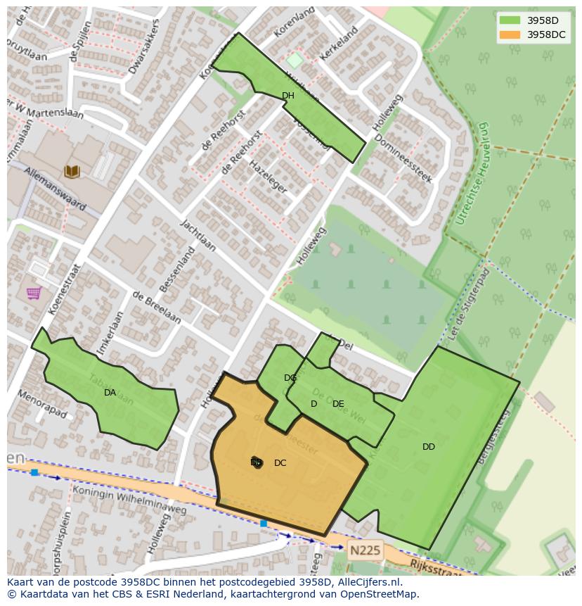 Afbeelding van het postcodegebied 3958 DC op de kaart.