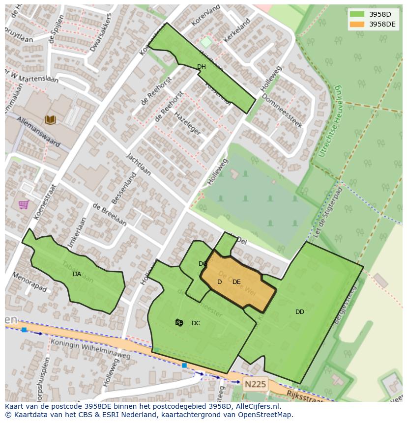 Afbeelding van het postcodegebied 3958 DE op de kaart.