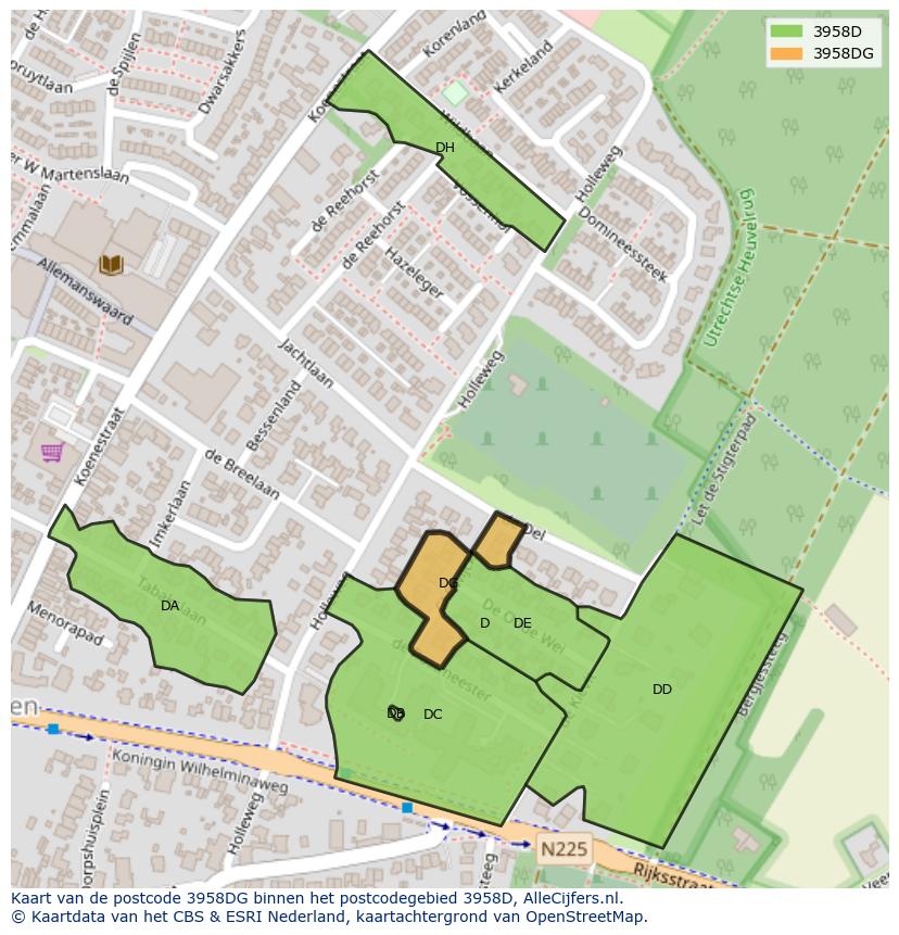Afbeelding van het postcodegebied 3958 DG op de kaart.