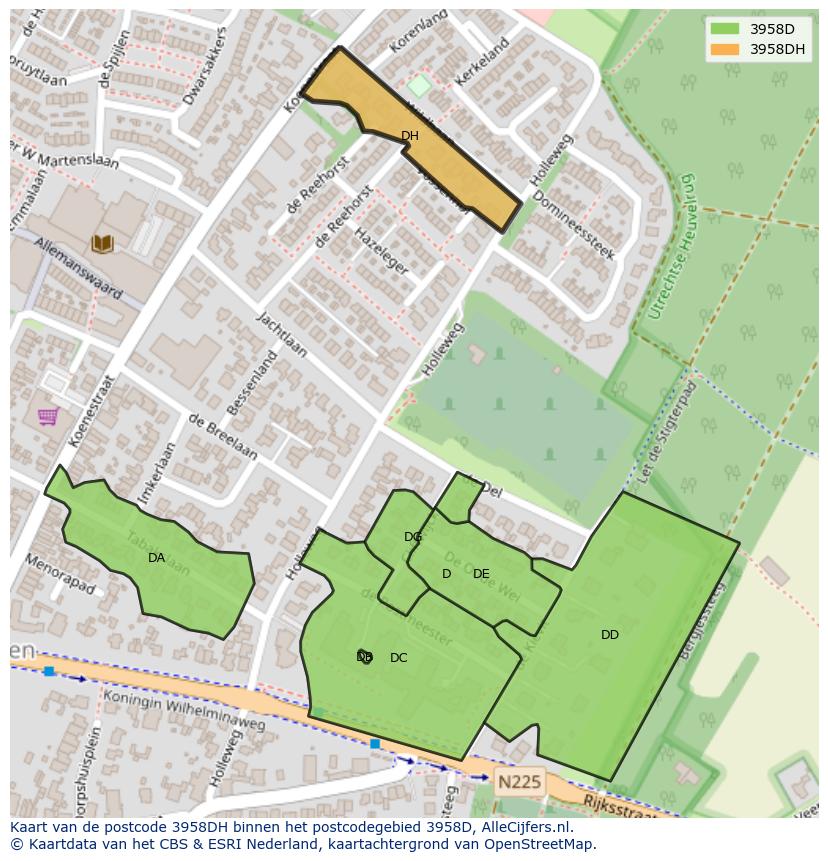 Afbeelding van het postcodegebied 3958 DH op de kaart.