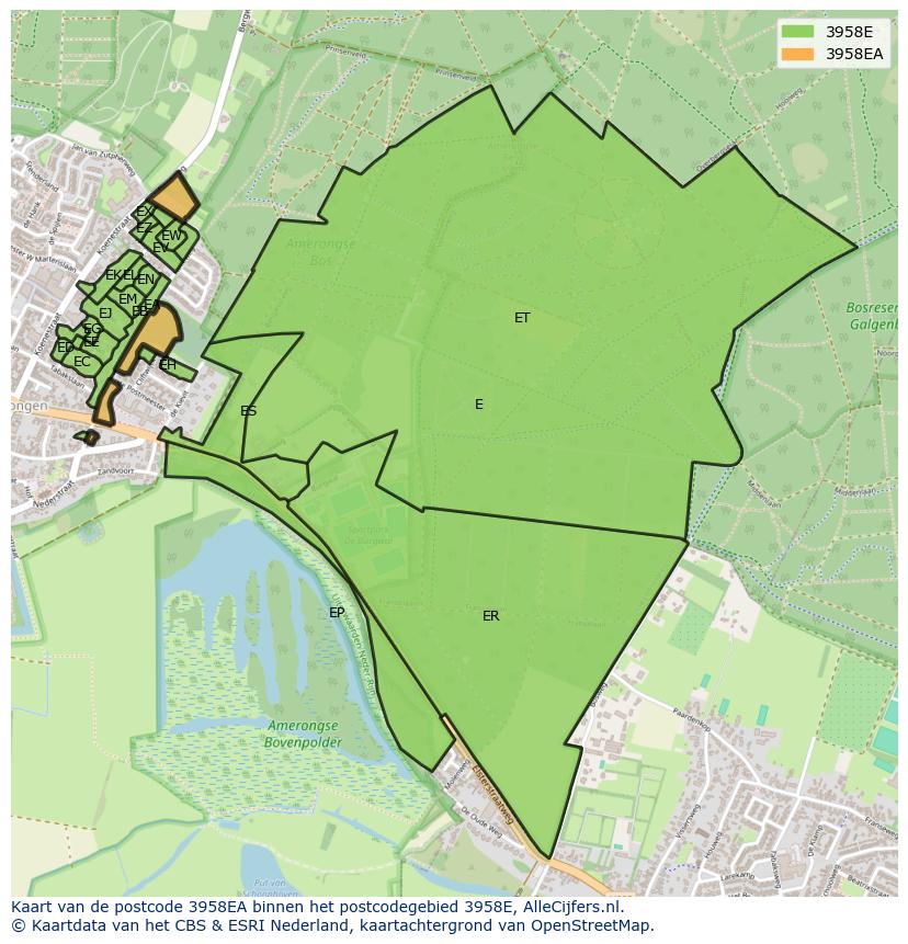 Afbeelding van het postcodegebied 3958 EA op de kaart.