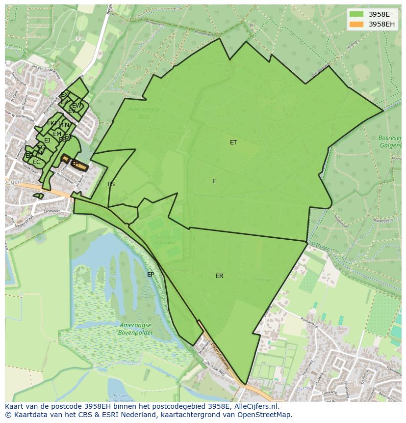 Afbeelding van het postcodegebied 3958 EH op de kaart.
