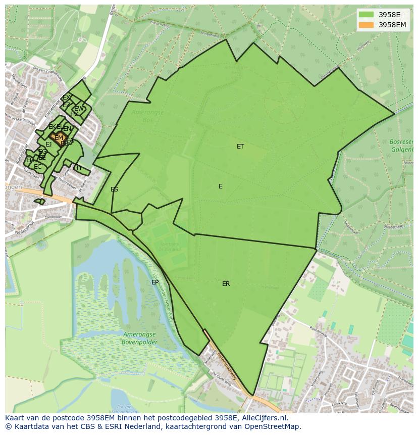 Afbeelding van het postcodegebied 3958 EM op de kaart.