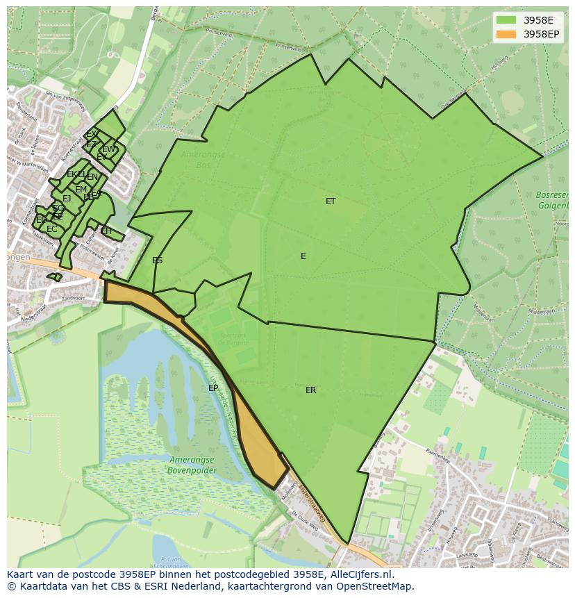 Afbeelding van het postcodegebied 3958 EP op de kaart.