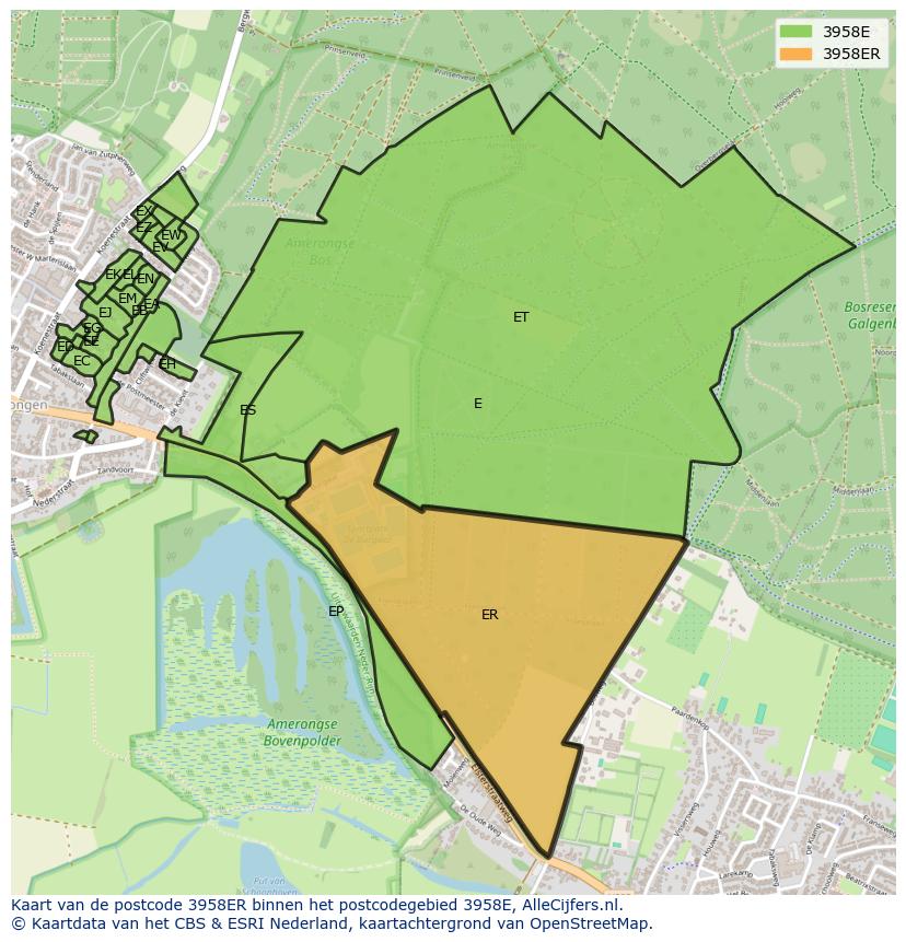 Afbeelding van het postcodegebied 3958 ER op de kaart.