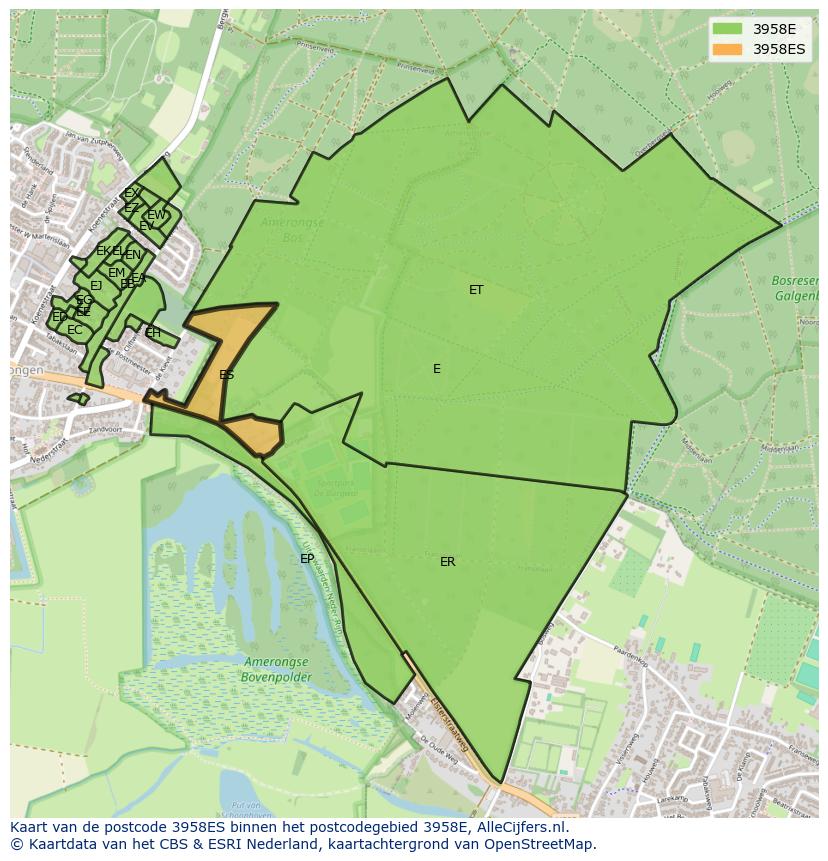 Afbeelding van het postcodegebied 3958 ES op de kaart.