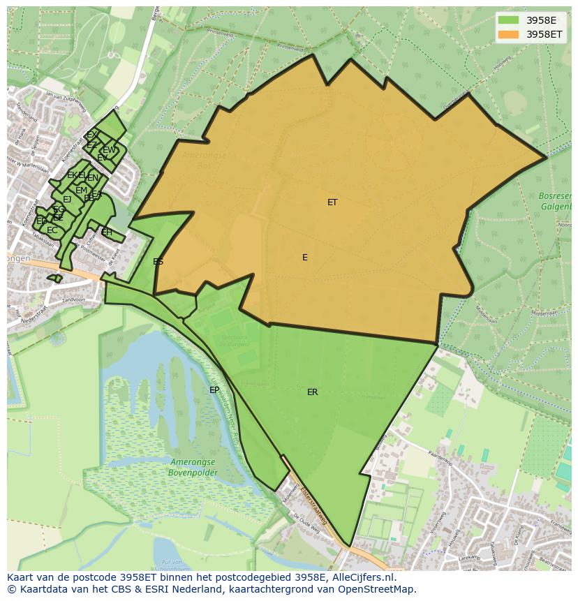 Afbeelding van het postcodegebied 3958 ET op de kaart.