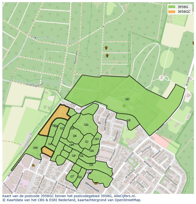 Afbeelding van het postcodegebied 3958 GC op de kaart.