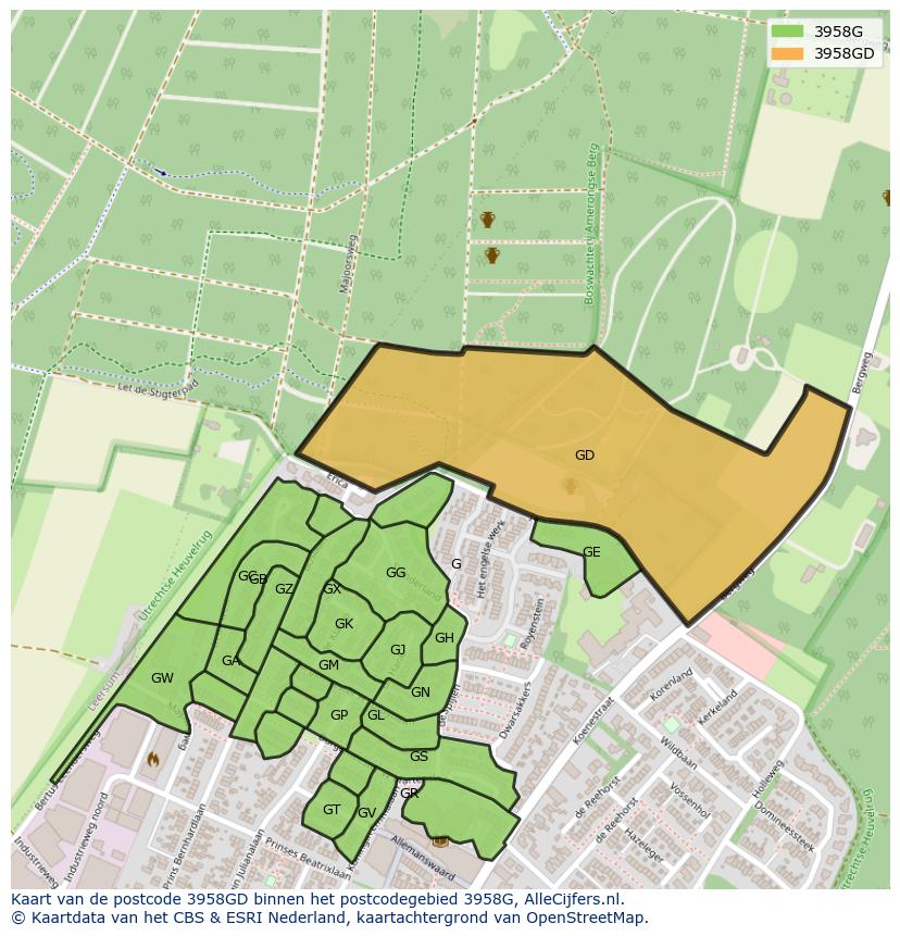 Afbeelding van het postcodegebied 3958 GD op de kaart.