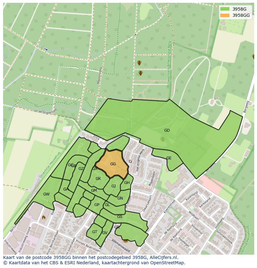 Afbeelding van het postcodegebied 3958 GG op de kaart.