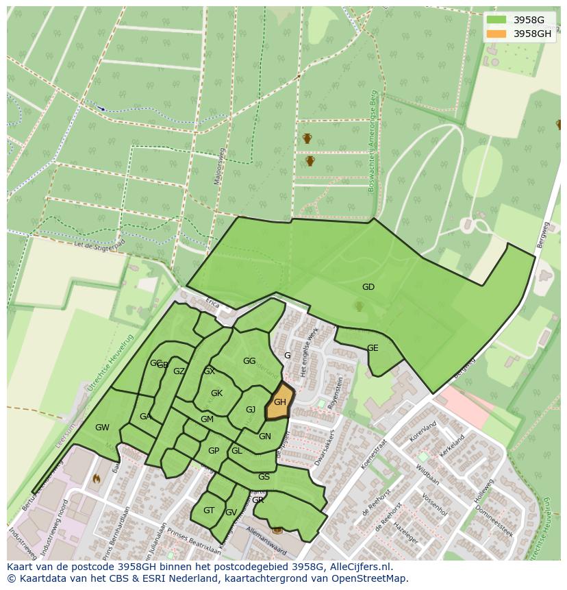Afbeelding van het postcodegebied 3958 GH op de kaart.