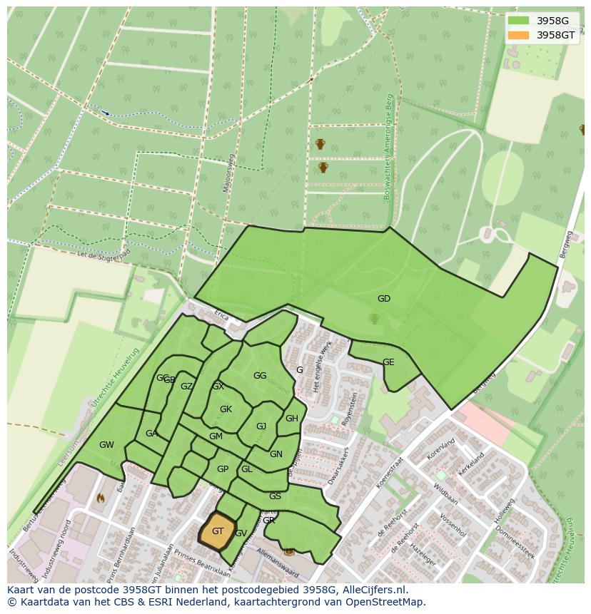 Afbeelding van het postcodegebied 3958 GT op de kaart.