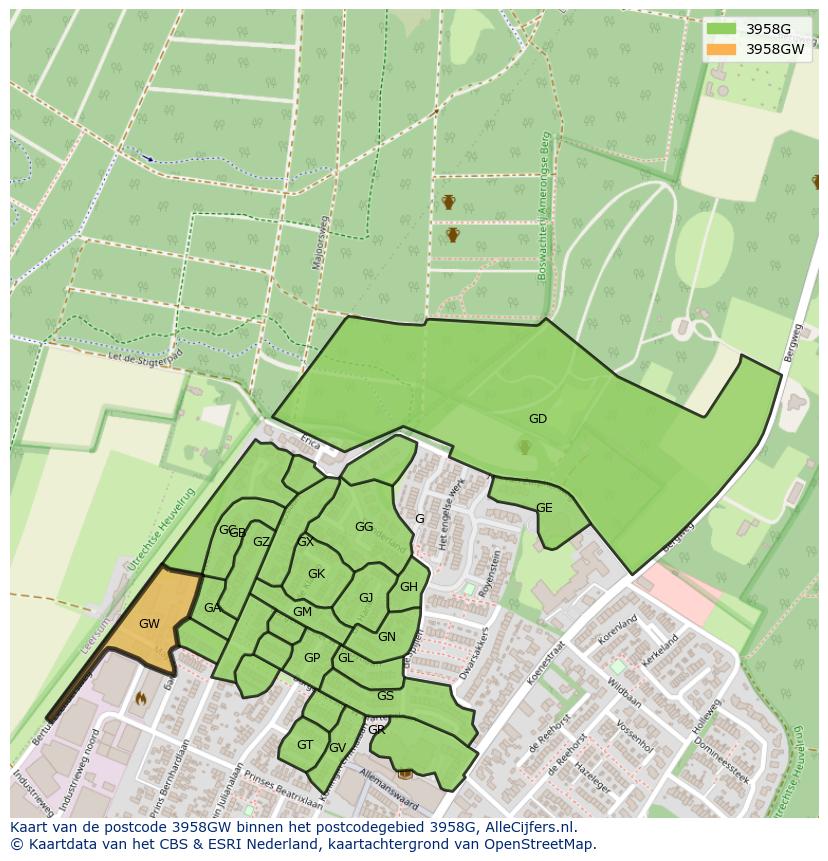 Afbeelding van het postcodegebied 3958 GW op de kaart.