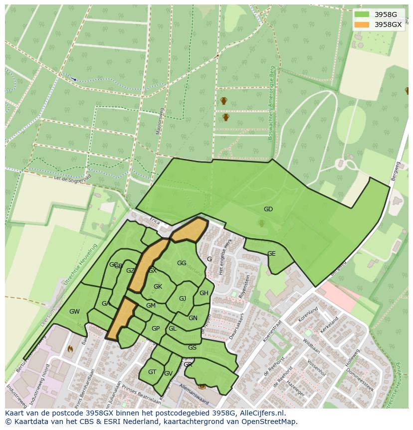 Afbeelding van het postcodegebied 3958 GX op de kaart.