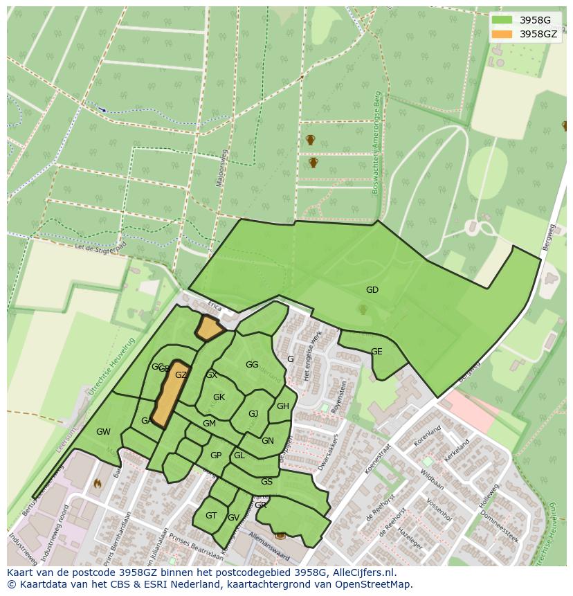 Afbeelding van het postcodegebied 3958 GZ op de kaart.