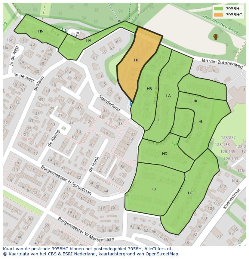 Afbeelding van het postcodegebied 3958 HC op de kaart.