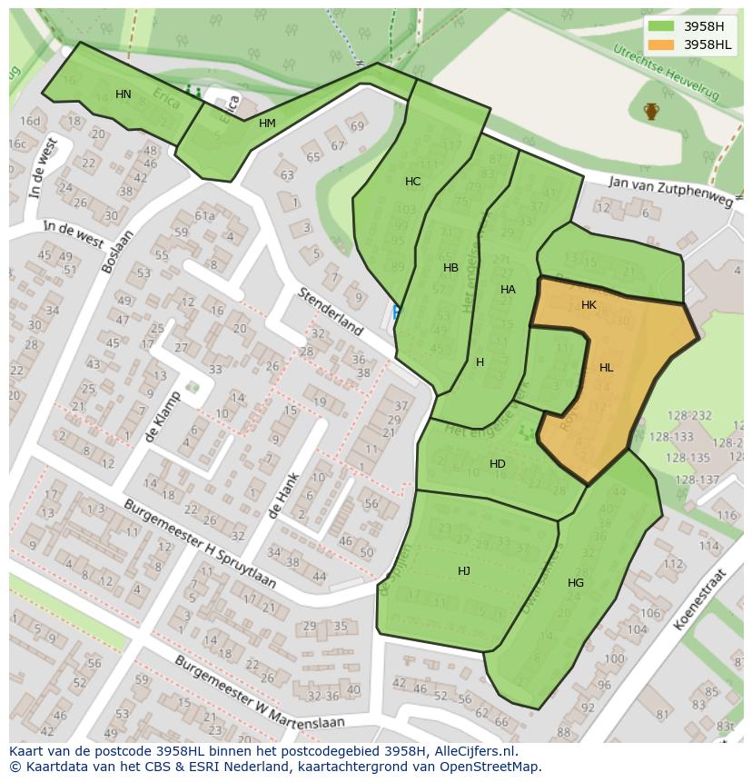 Afbeelding van het postcodegebied 3958 HL op de kaart.
