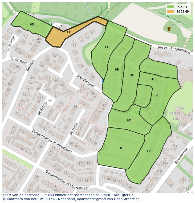 Afbeelding van het postcodegebied 3958 HM op de kaart.