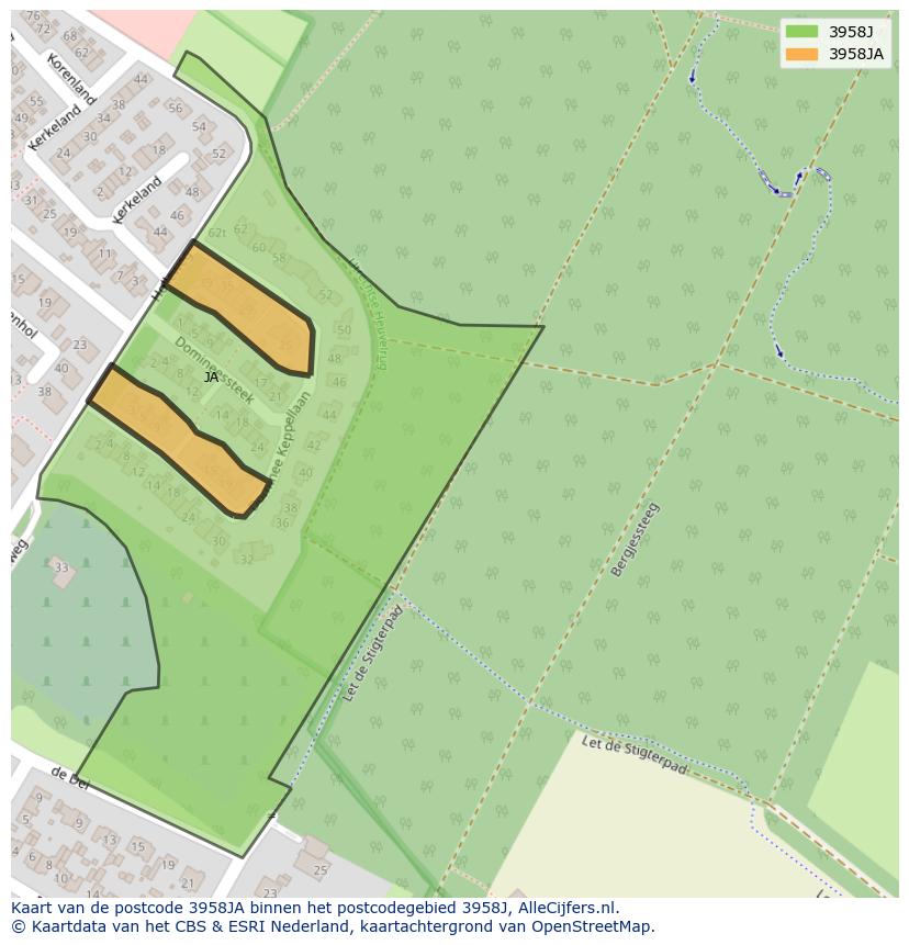 Afbeelding van het postcodegebied 3958 JA op de kaart.