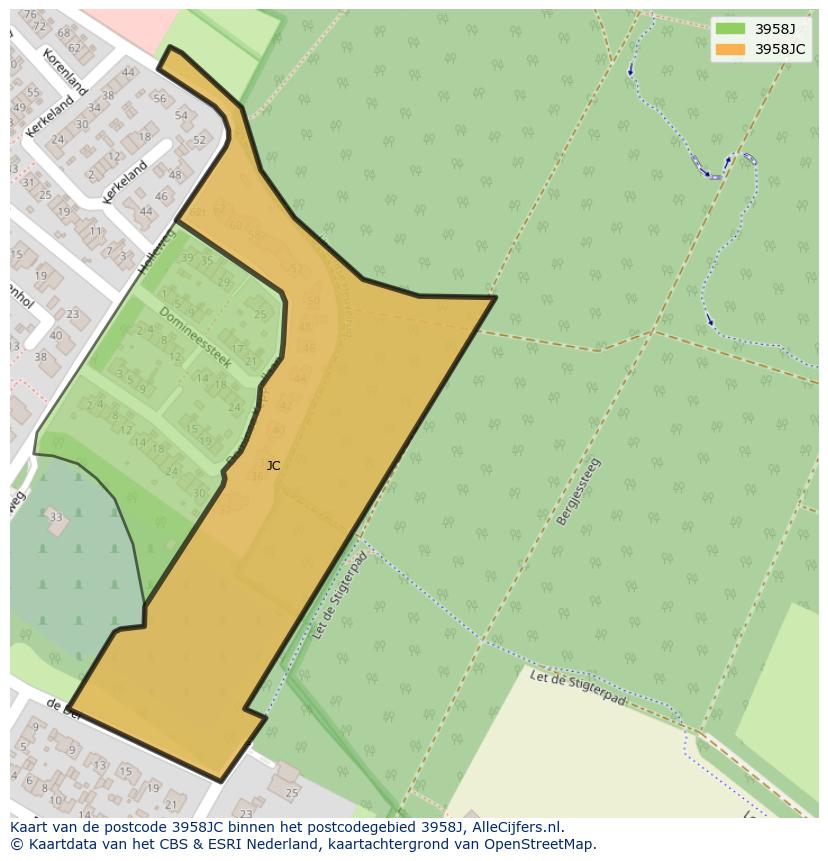 Afbeelding van het postcodegebied 3958 JC op de kaart.