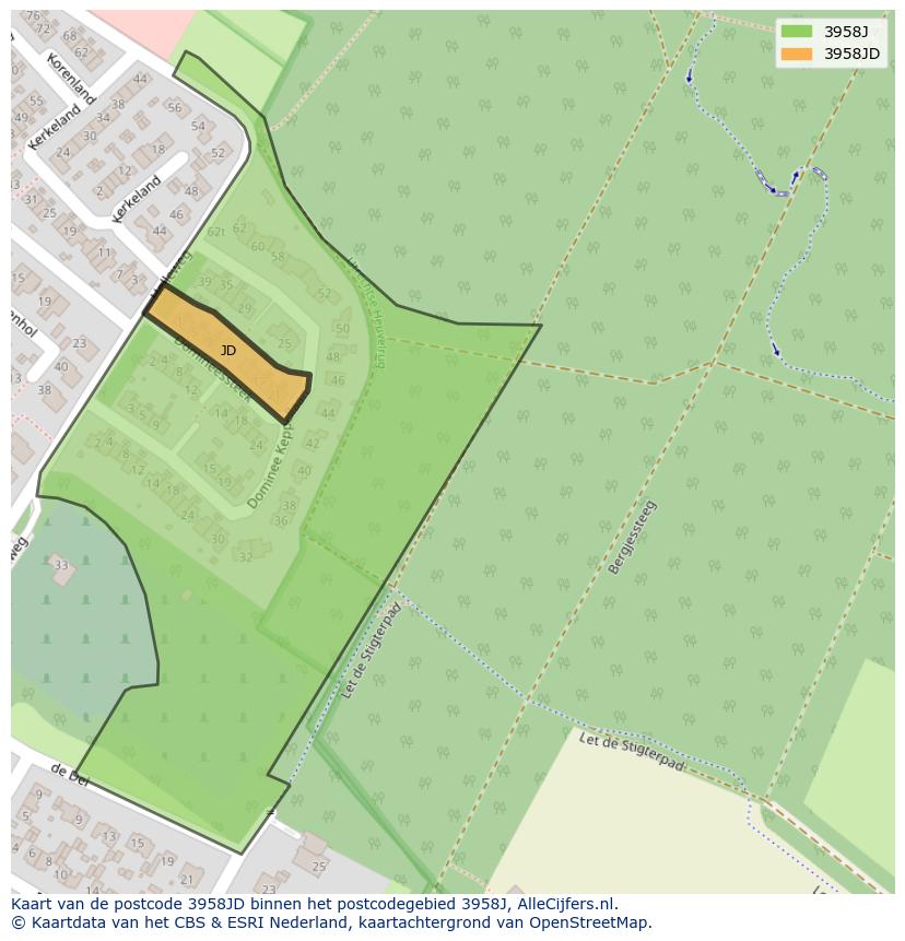 Afbeelding van het postcodegebied 3958 JD op de kaart.