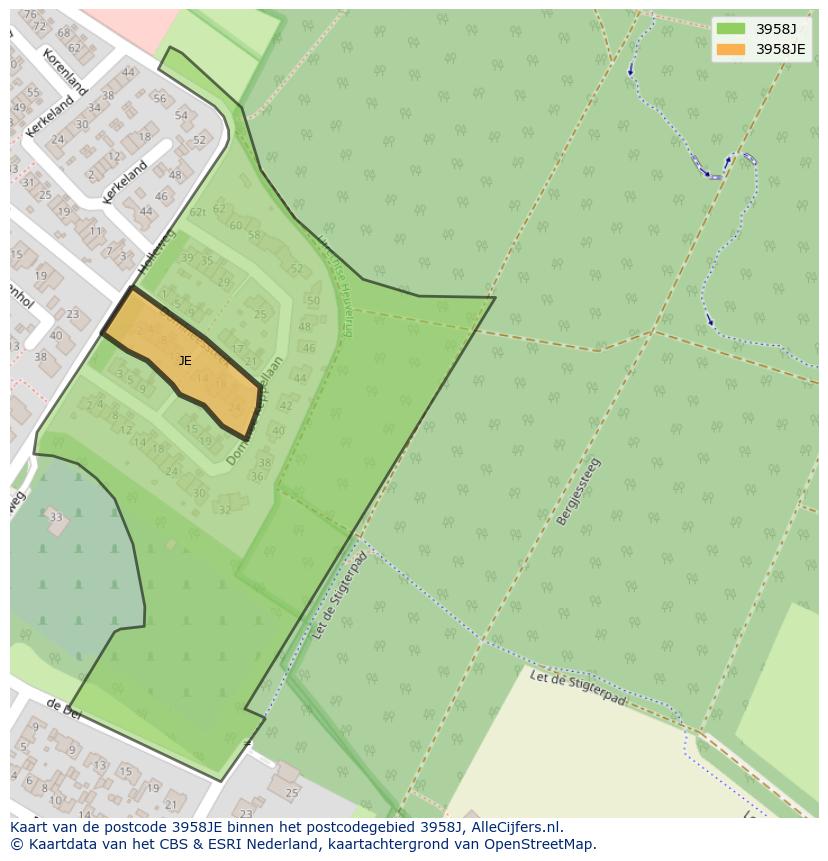 Afbeelding van het postcodegebied 3958 JE op de kaart.
