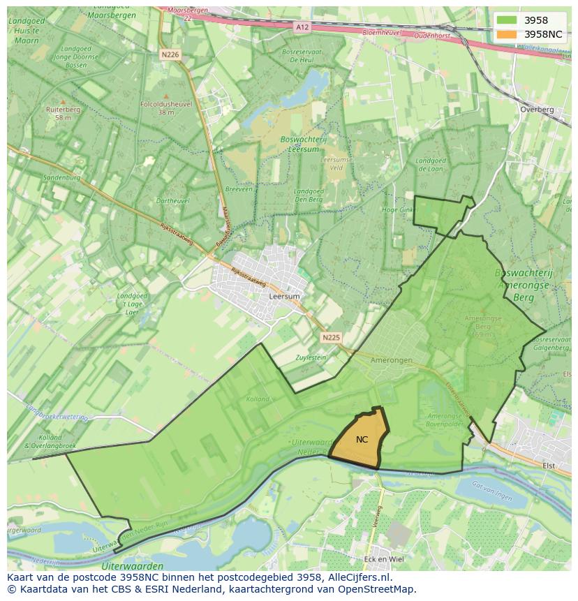 Afbeelding van het postcodegebied 3958 NC op de kaart.