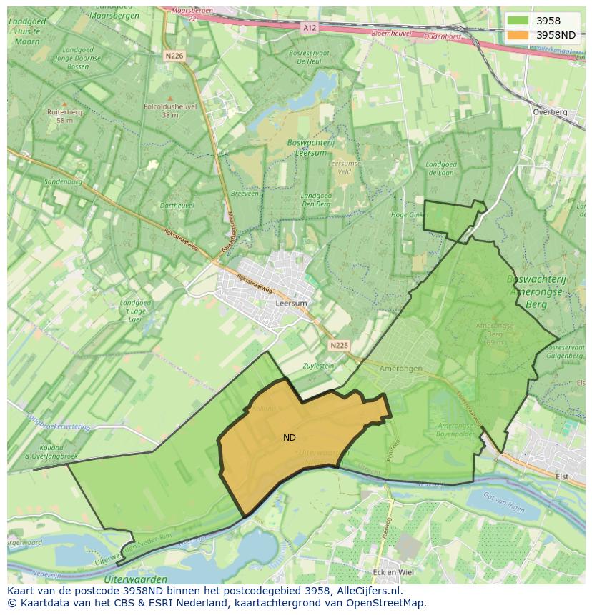 Afbeelding van het postcodegebied 3958 ND op de kaart.