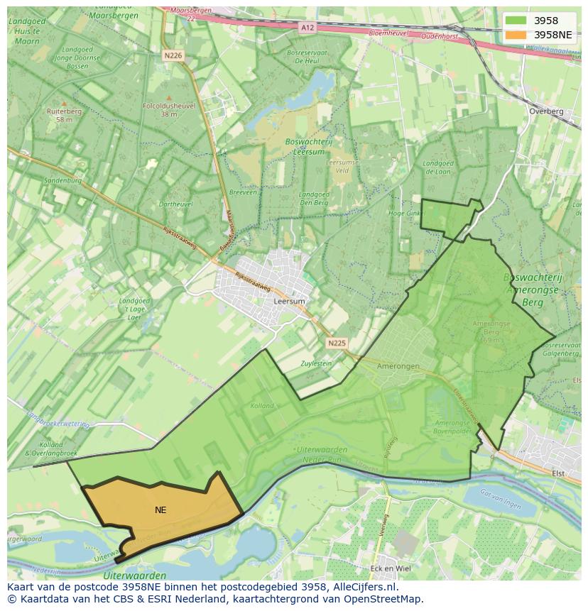 Afbeelding van het postcodegebied 3958 NE op de kaart.