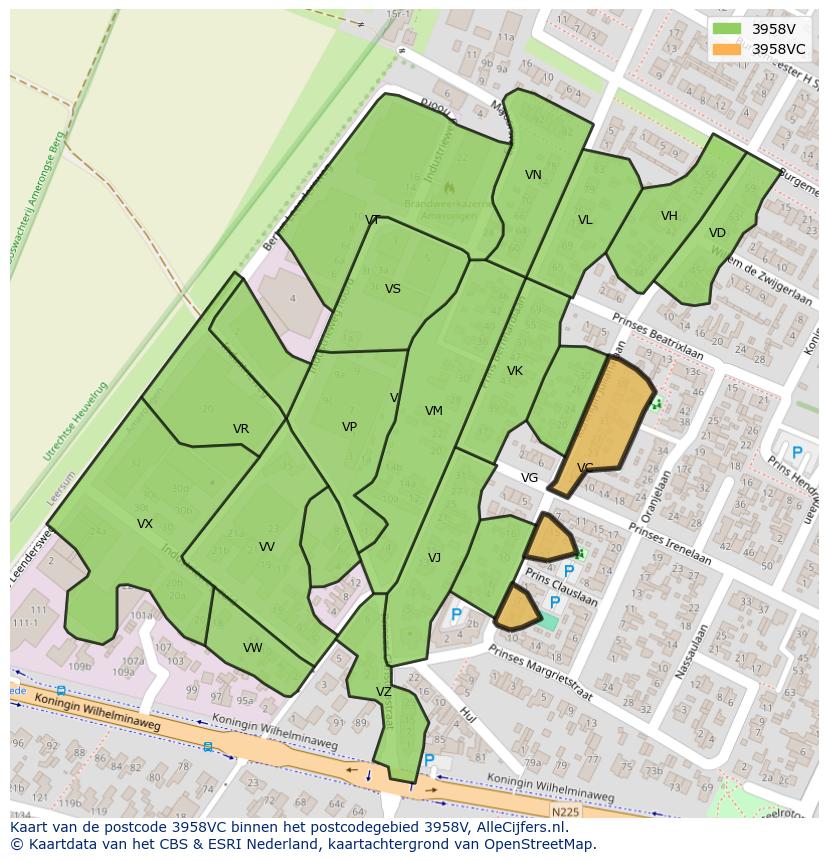 Afbeelding van het postcodegebied 3958 VC op de kaart.