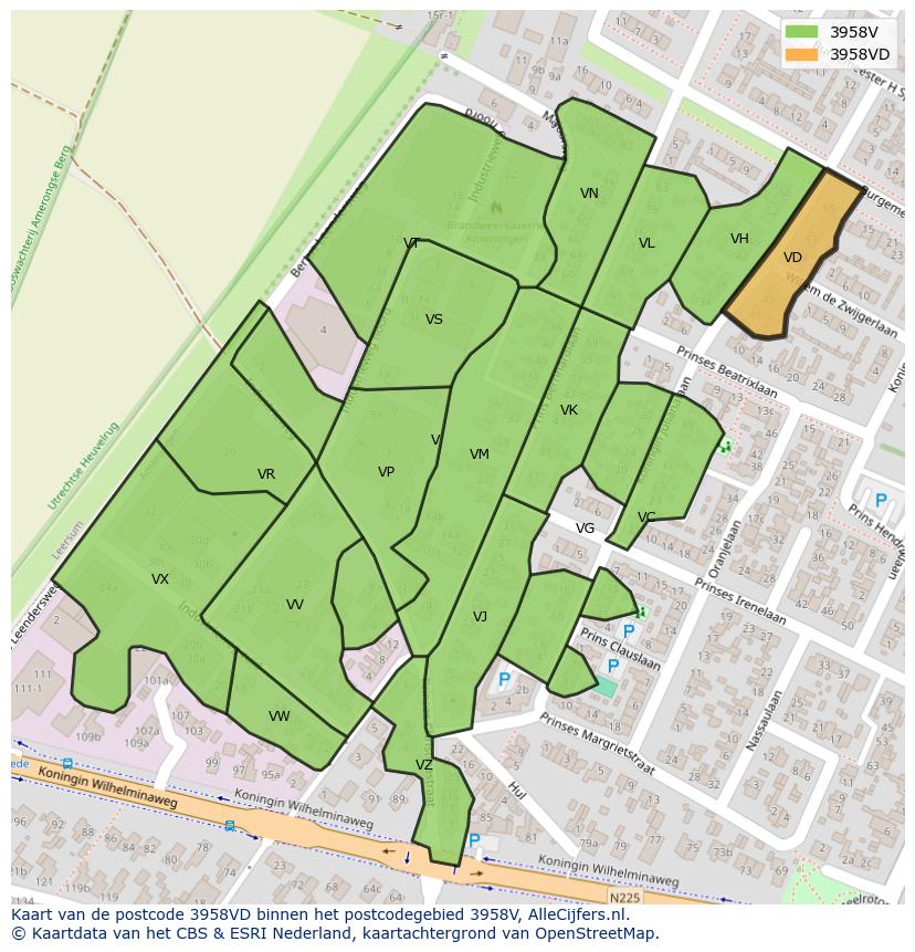 Afbeelding van het postcodegebied 3958 VD op de kaart.