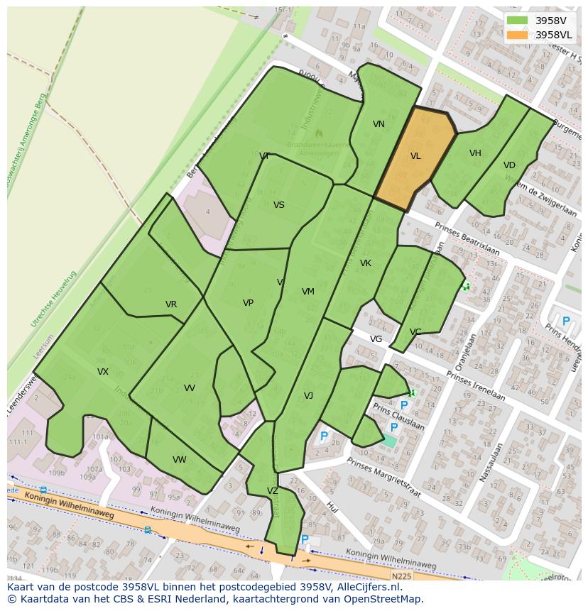 Afbeelding van het postcodegebied 3958 VL op de kaart.