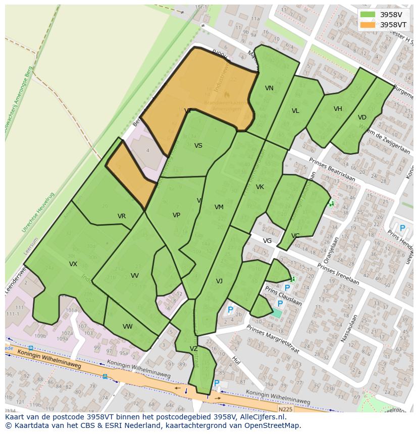 Afbeelding van het postcodegebied 3958 VT op de kaart.