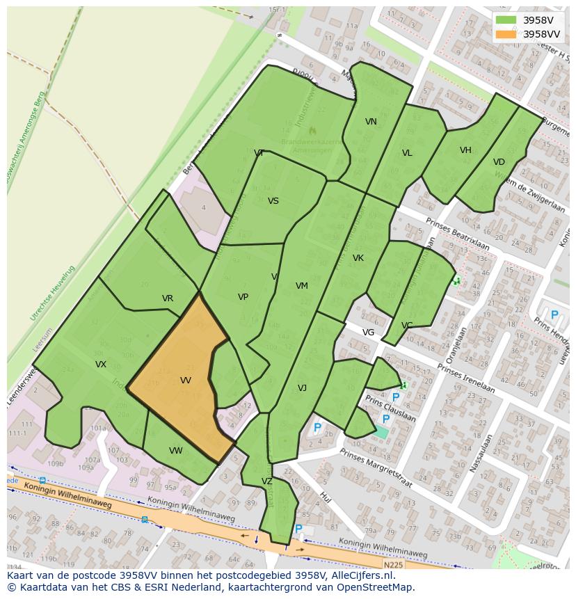Afbeelding van het postcodegebied 3958 VV op de kaart.